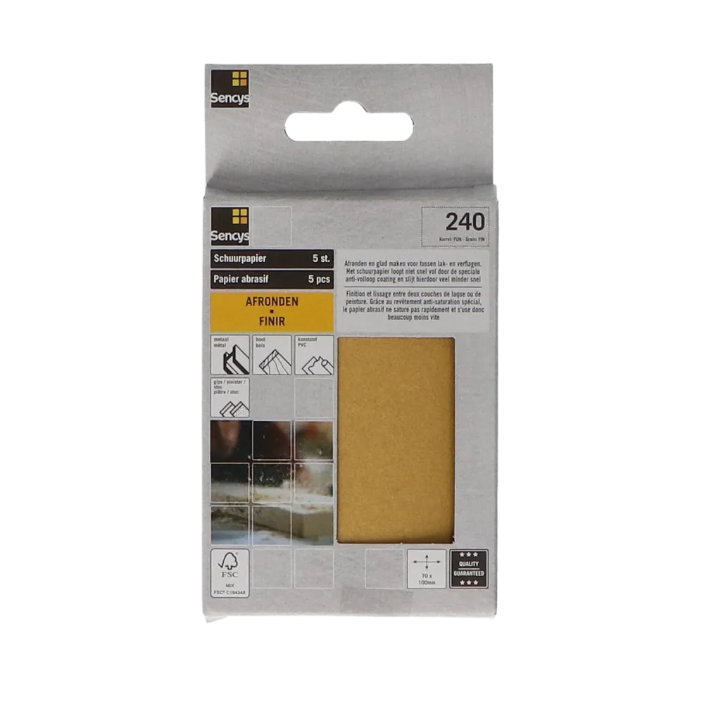 Sencys Schuurvel - P240 - Stearaat Wit - 70x100mm - 5 stuks