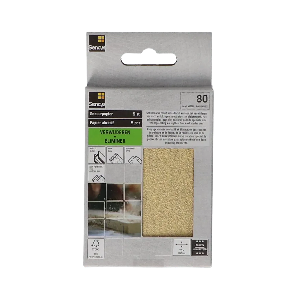 Sencys Schuurvel - P80 - Stearaat Wit - 70x100mm - 5 stuks