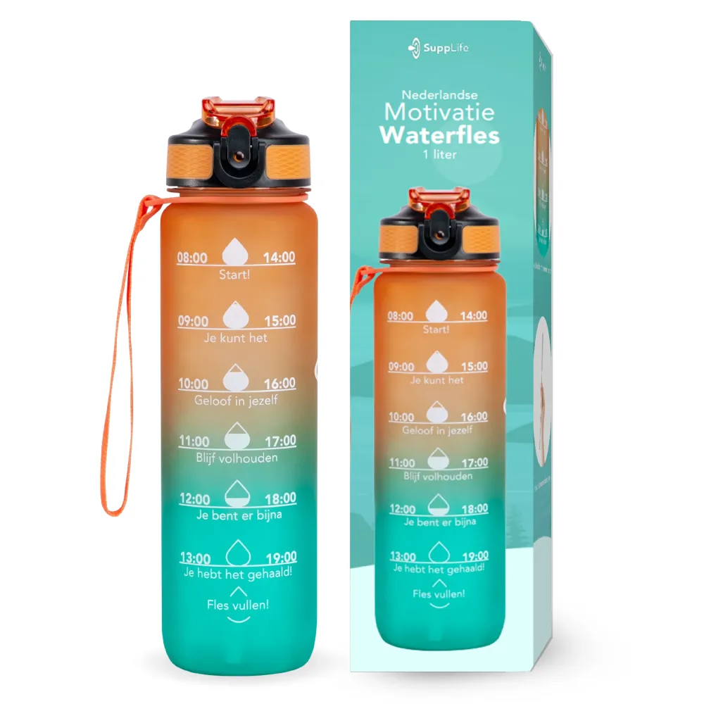 Supplife Nederlandse Motivatie Waterfles - Oranje Cyaan Supplife.nl