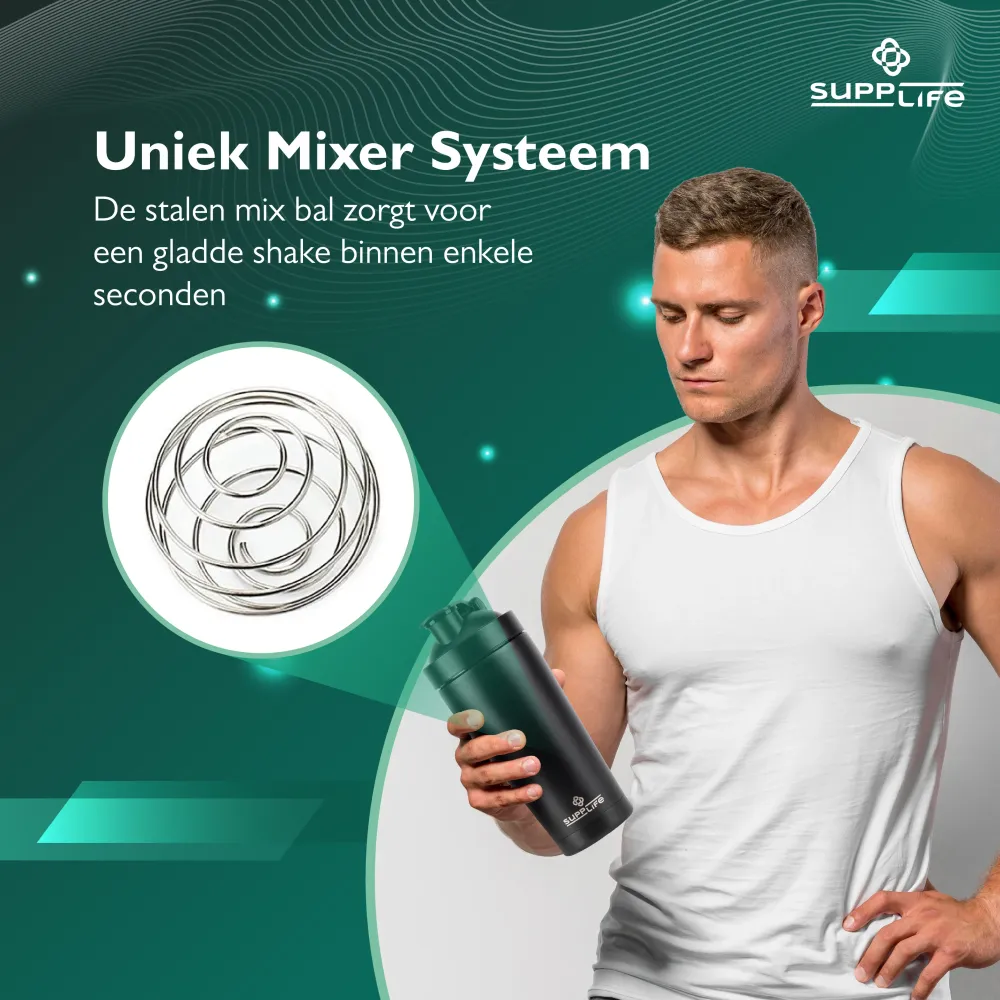 Supplife RVS Shakebeker met Bal - 750 ml Supplife.nl