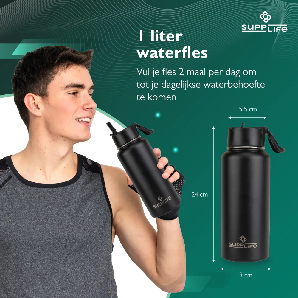 Supplife RVS Waterfles 1 Liter Supplife.nl