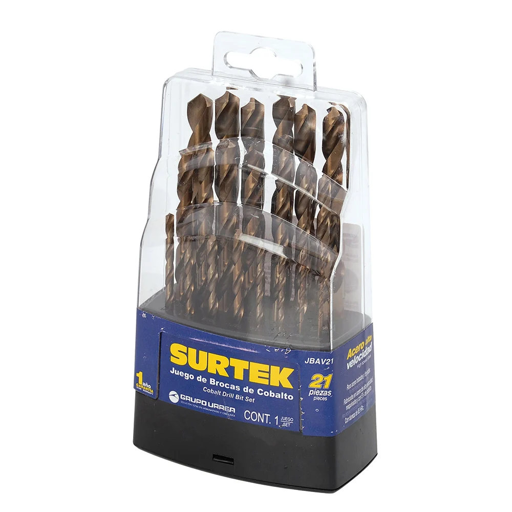 Juego de brocas con cobalto de acero de alta velocidad zanco recto, 21 piezas Surtek SURTEK DS