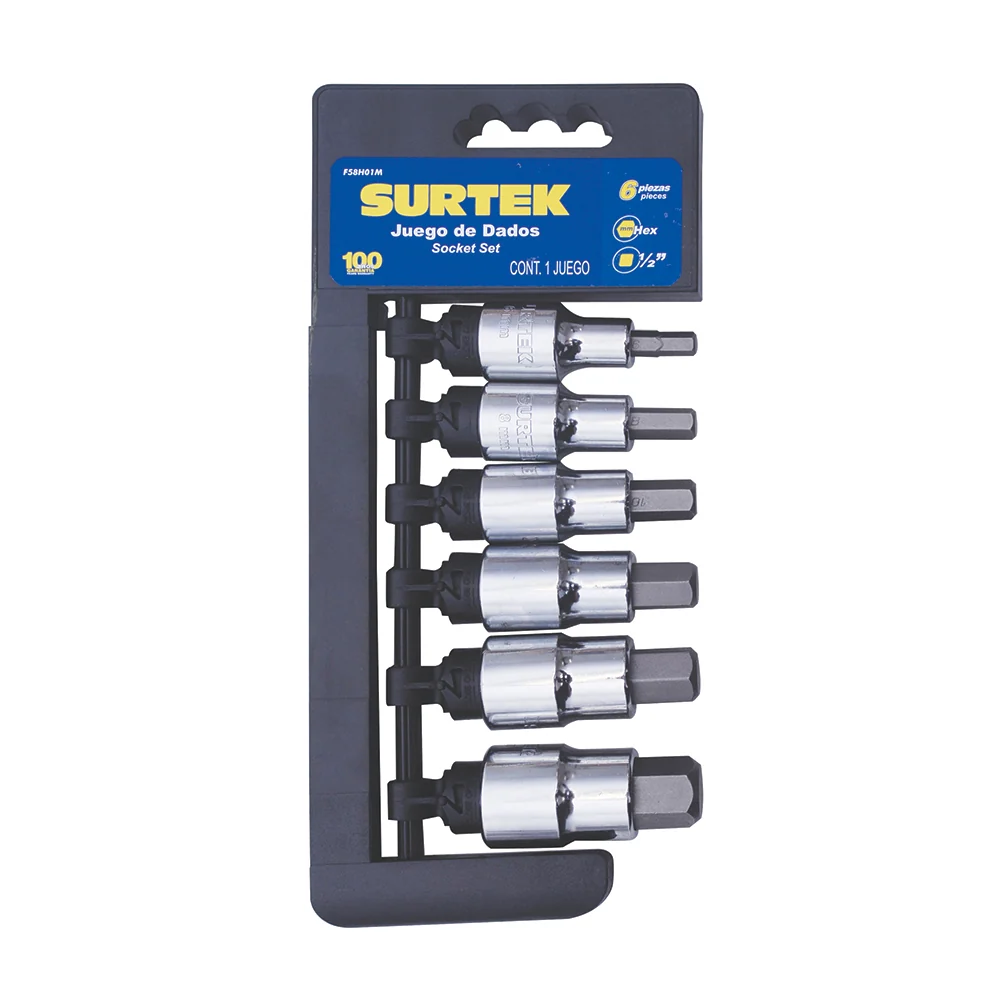 Juego de dados con punta hexagonal cuadro de 1/2", métricos, 6 piezas Surtek SURTEK DS