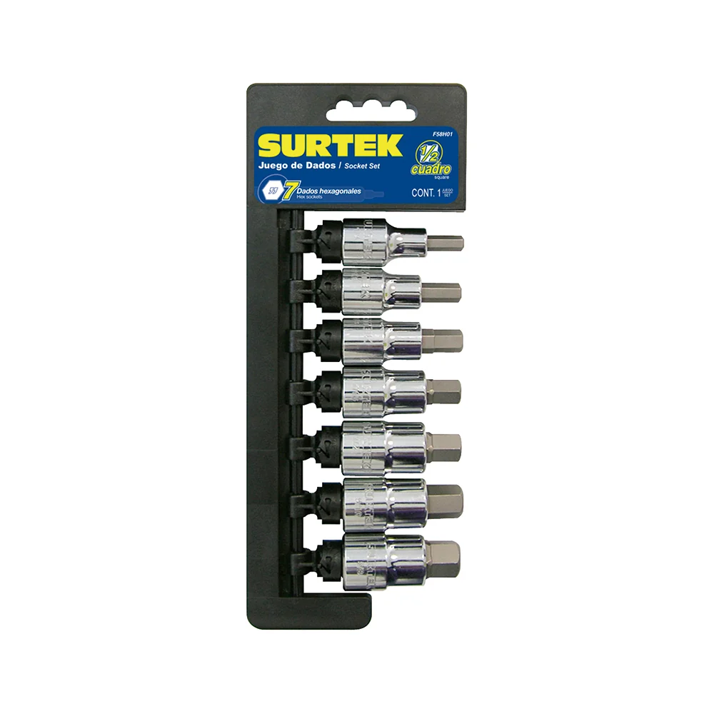 Juego de dados con punta hexagonal cuadro de 1/2", en pulgadas, 7 piezas Surtek SURTEK DS