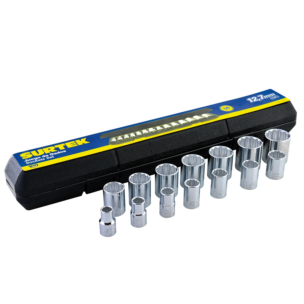 Juego de dados cuadro de 1/2", 12 puntas, métricos, 14 piezas Surtek SURTEK DS