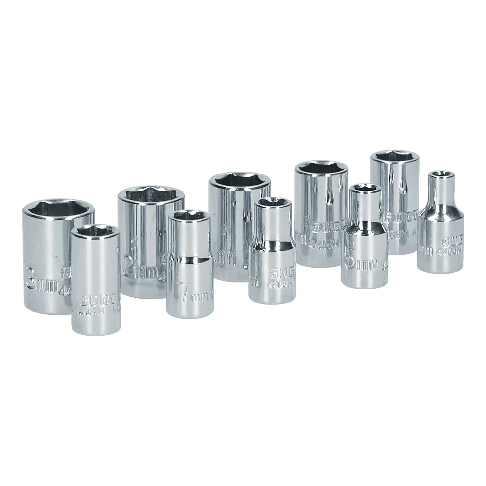 Juego de dados cuadro de 1/4", 6 puntas, métricos, 10 piezas Surtek SURTEK DS