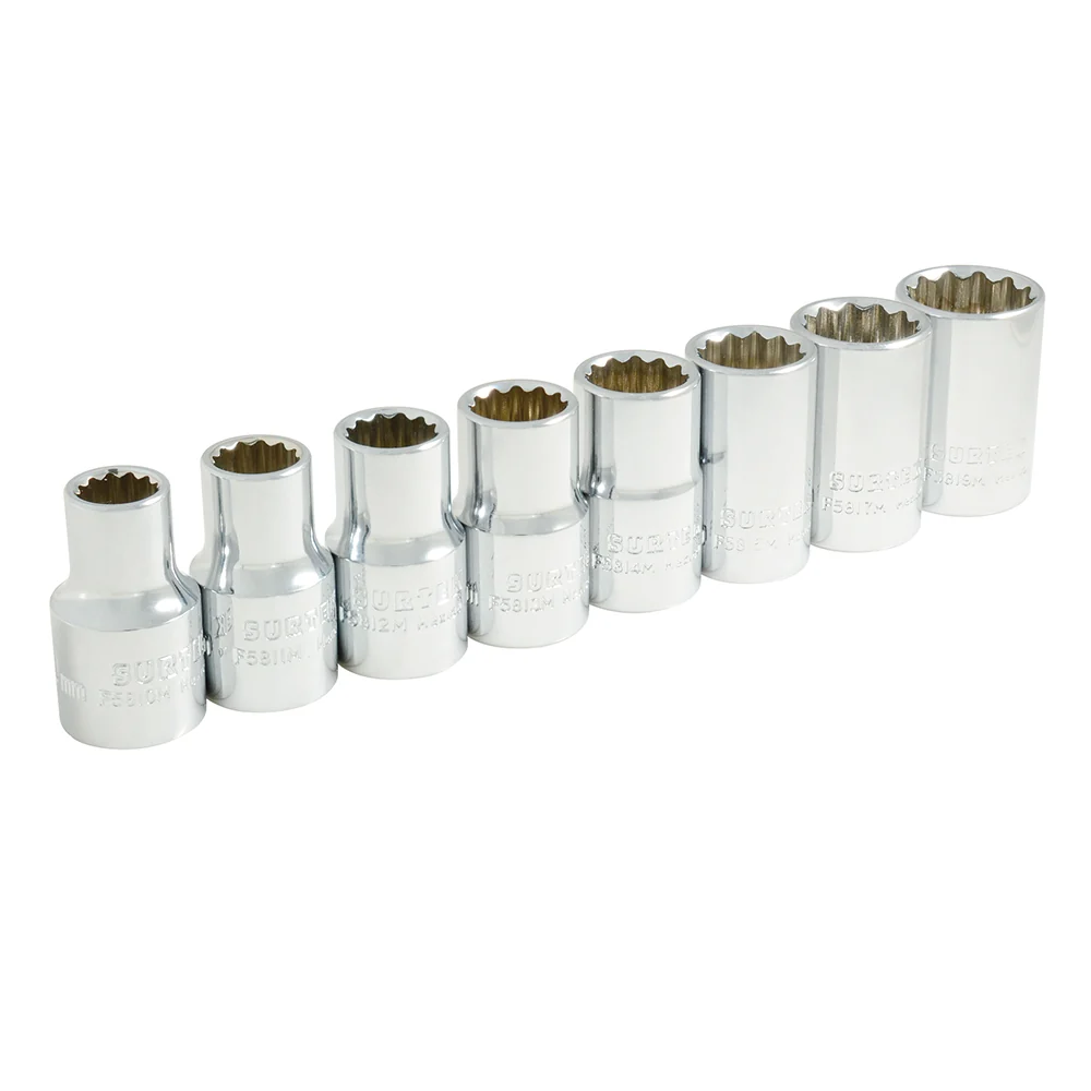 Juego de dados cuadro de 1/2", 12 puntas, métricos, 8 piezas Surtek SURTEK DS