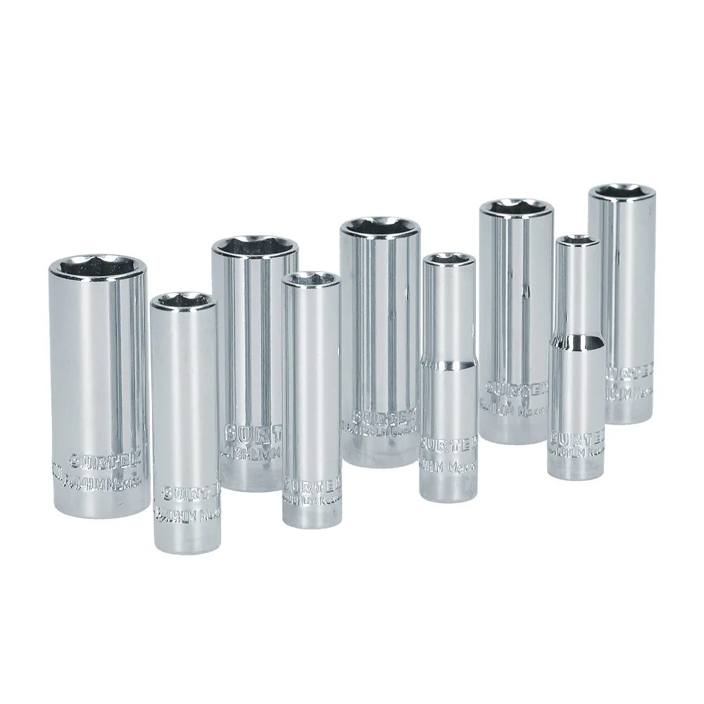Juego de dados largos cuadro de 1/4", 6 puntas, métricos, 9 piezas Surtek SURTEK DS
