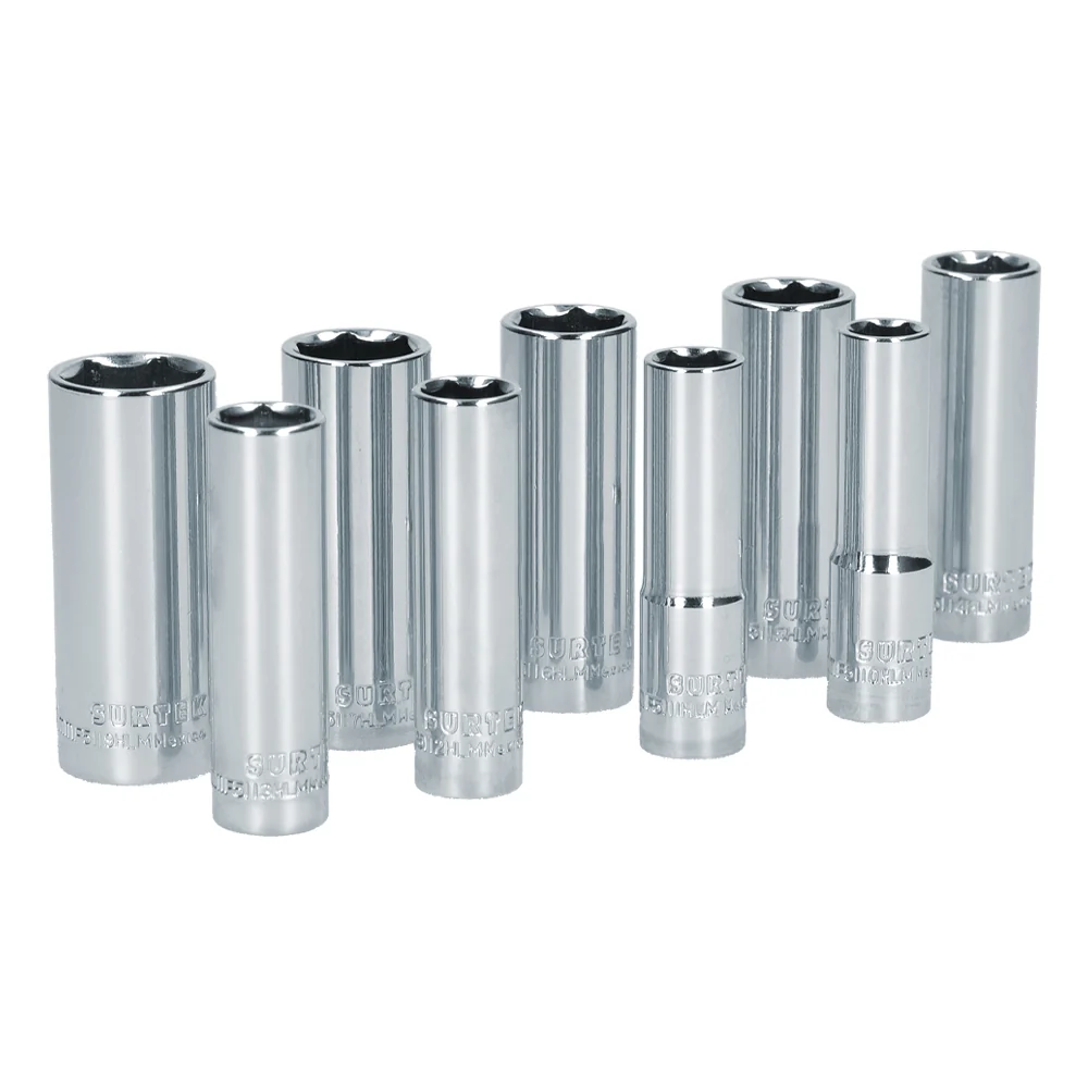 Juego de dados largos cuadro de 3/8", 6 puntas, métricos, 9 piezas Surtek SURTEK DS