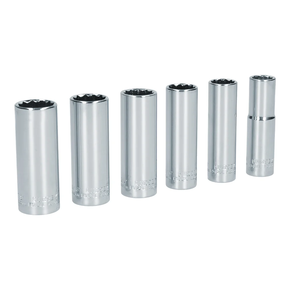 Juego de dados largos cuadro de 1/2" 12 puntas, en pulgadas, 6 piezas Surtek SURTEK DS