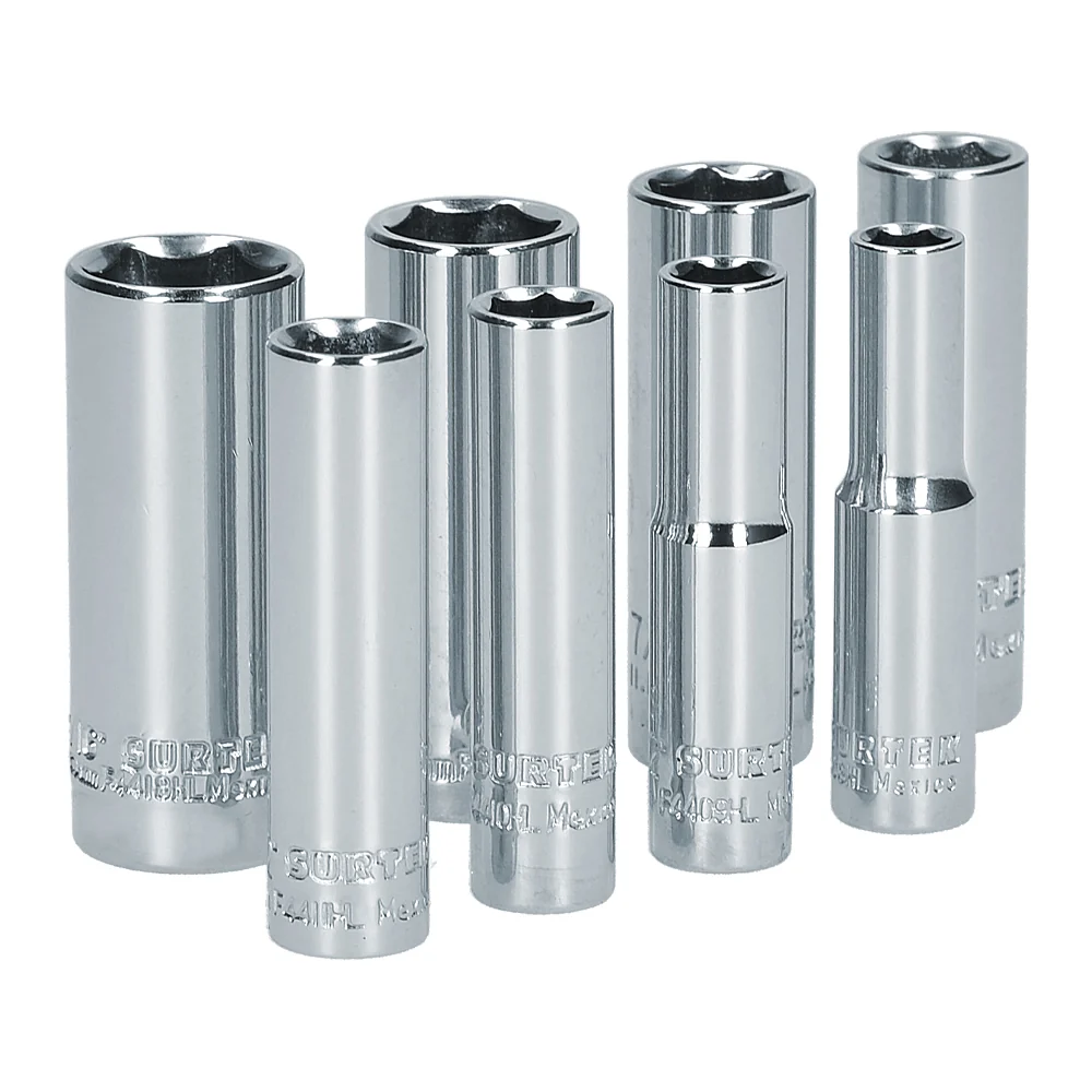 Juego de dados largos cuadro de 1/4", 6 puntas, en pulgadas, 8 piezas Surtek SURTEK DS