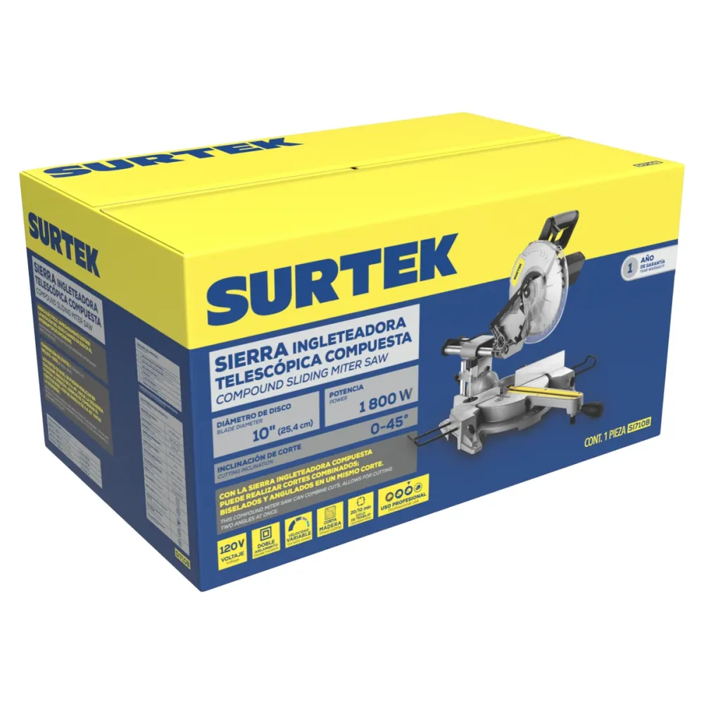 Sierra de inglete telescópica 10" 1800 W Surtek SURTEK DS
