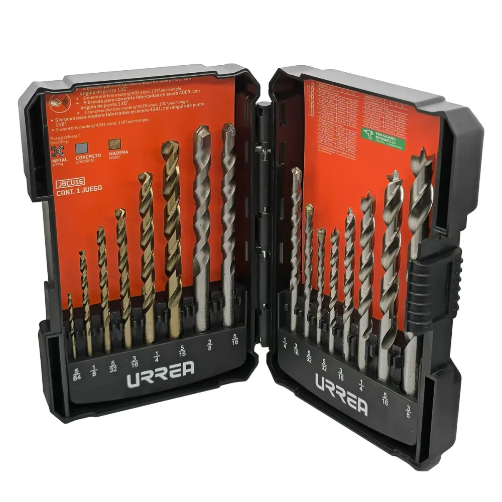 Juego combinado de brocas para metal, concreto y madera, 16 piezas Urrea URREA DS