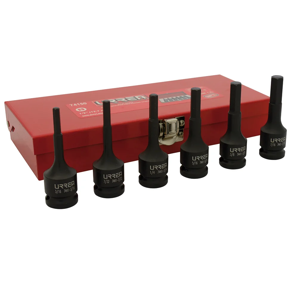 Juego de dados de impacto con punta hexagonal cuadro 1/2" en pulgadas, 6 piezas Urrea URREA DS