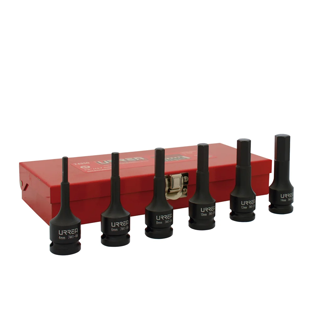 Juego de dados de impacto con punta hexagonal cuadro de 1/2", métricos, 6 piezas Urrea URREA DS