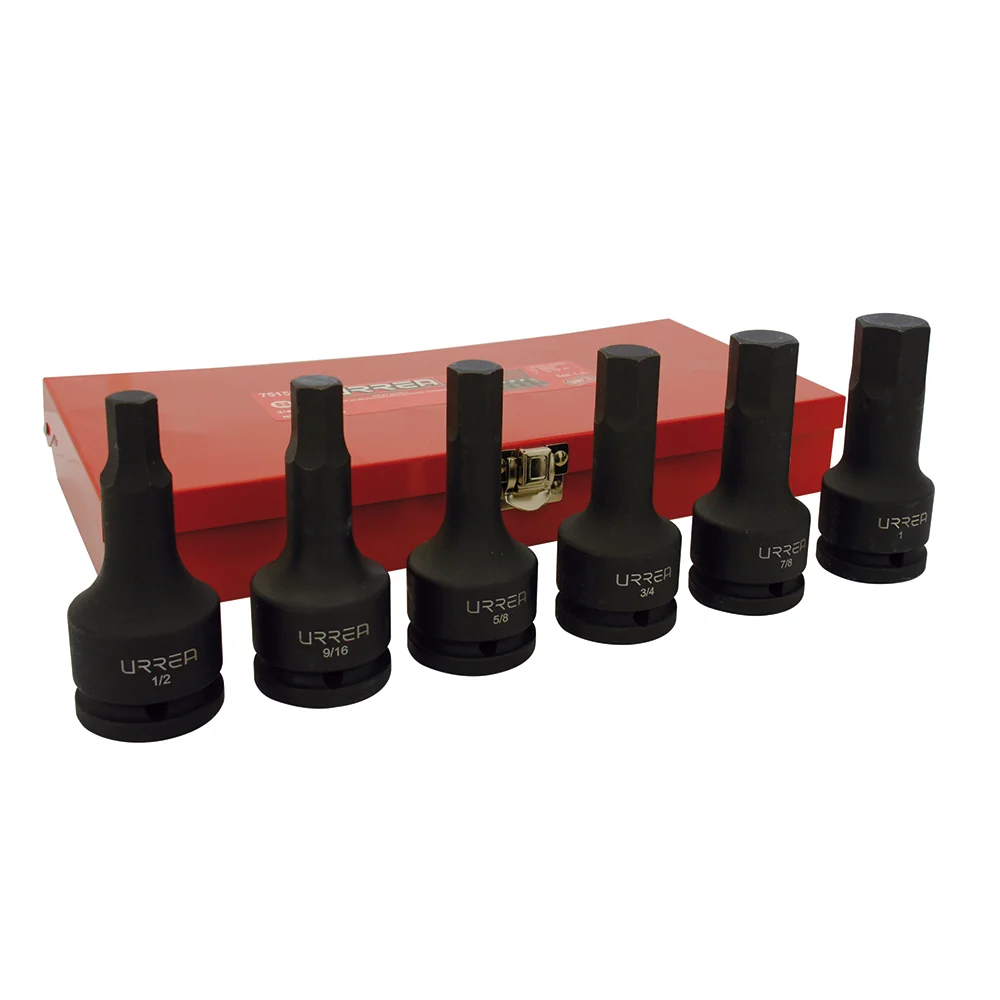 Juego de dados de impacto con punta hexagonal cuadro de 3/4", en pulgadas, 6 piezas Urrea URREA DS