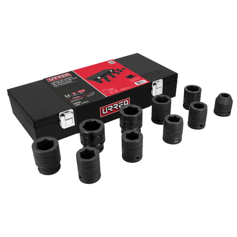 Juego de dados de impacto cuadro de 3/4", 6 puntas, en pulgadas, 10 piezas Urrea URREA DS