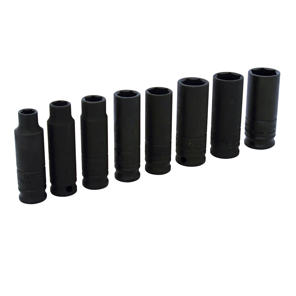 Juego de dados de impacto largos cuadro de 3/8", 6 puntas, en pulgadas, 8 piezas Urrea URREA DS