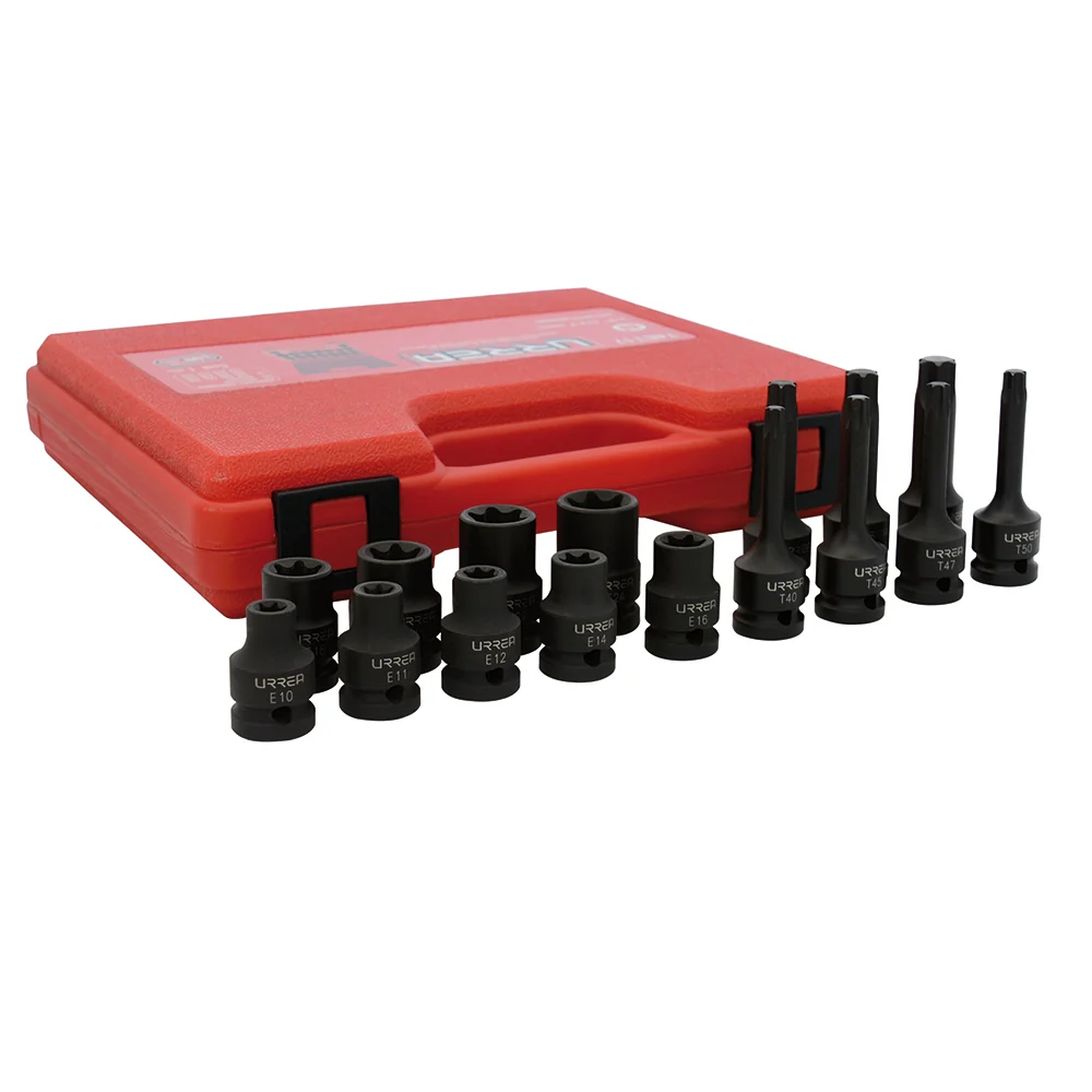 Juego de dados de impacto torx hembra y punta torx cuadro de 1/2", 16 piezas Urrea URREA DS