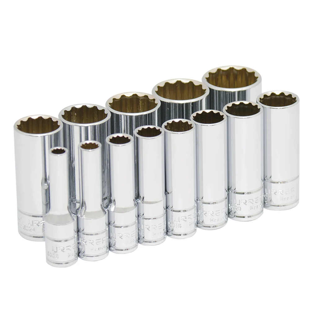 Juego de dados largos cuadro de 3/8", 12 puntas, en pulgadas, 13 piezas Urrea URREA DS