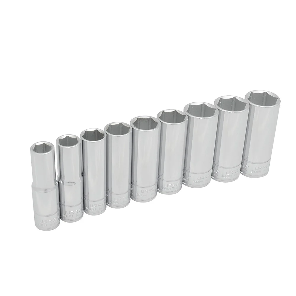 Juego de dados largos cuadro de 1/2", 6 puntas, en pulgadas, 9 piezas Urrea URREA DS