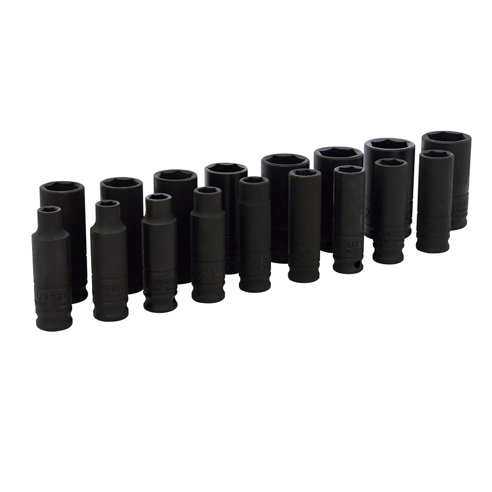 Juego de dados largos de impacto cuadro de 3/8", 6 puntas, métricos, 17 piezas Urrea URREA DS