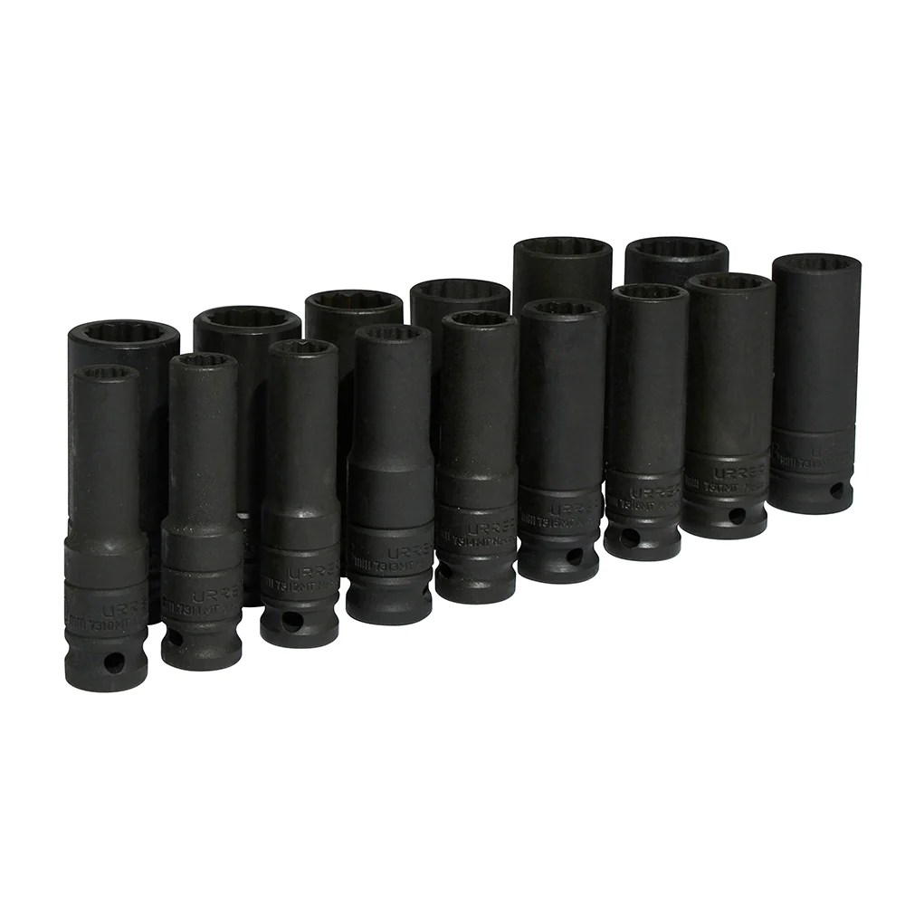 Juego de dados largos de impacto cuadro de 1/2", 12 puntas, métricos, 15 piezas Urrea URREA DS