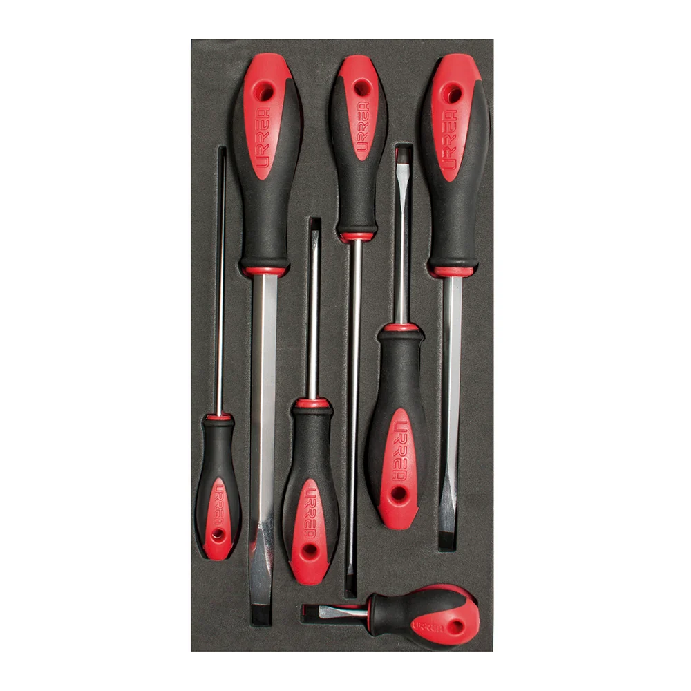 Juego de destornilladores con mango bimaterial punta plana 7 piezas, CH117-C Urrea URREA DS