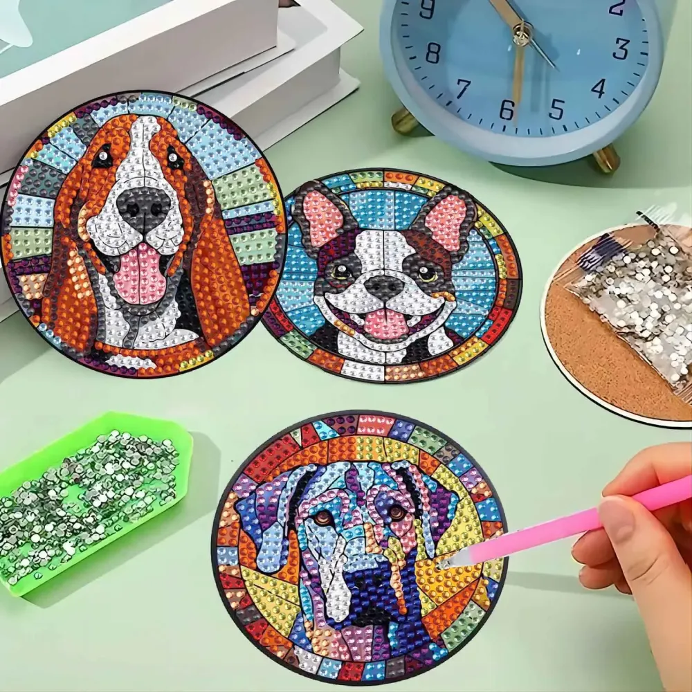 Diamond Painting Onderzetters met honden – creatieve houten set Waren Store