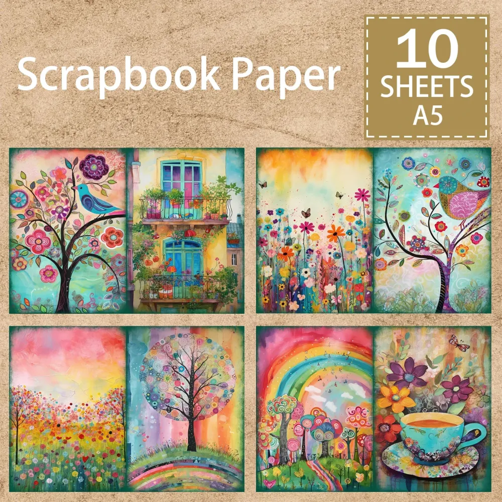 Papier voor kaarten maken en scrapbook met aquarel bloemen en vogels Waren Store
