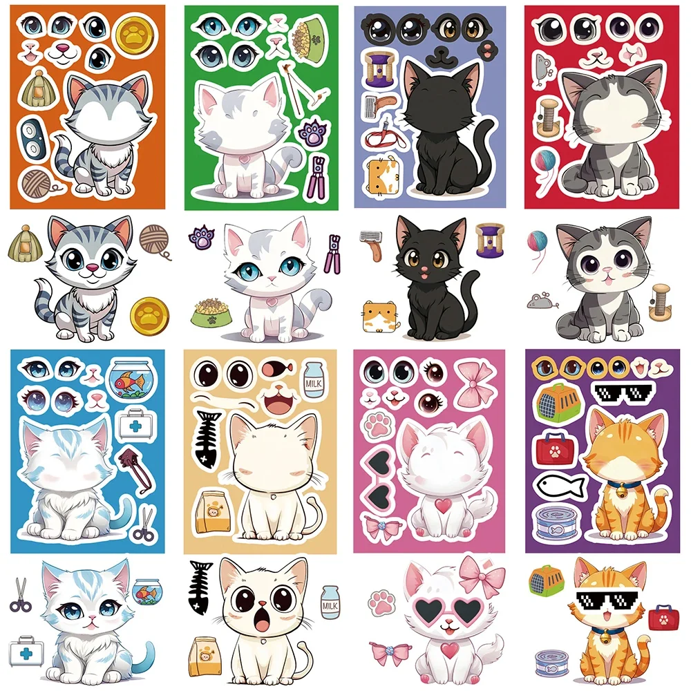 Sticker pret voor kinderen met katten gezichten puzzel stickers Waren Store
