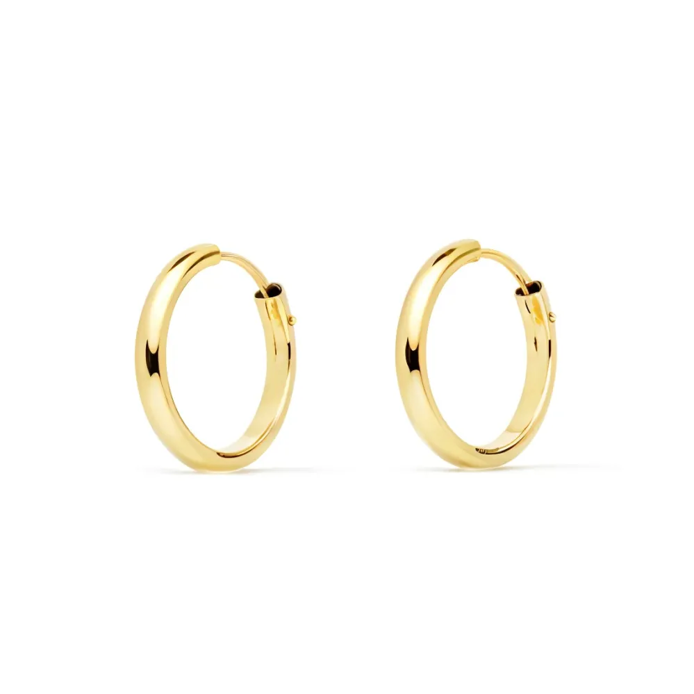 18K Yellow Gouden Half-Cane Shine Hoop Earrings 10 x 2 mm