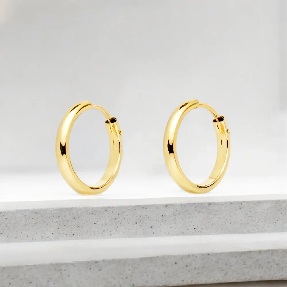 18K Yellow Gouden Half-Cane Shine Hoop Earrings 10 x 2 mm