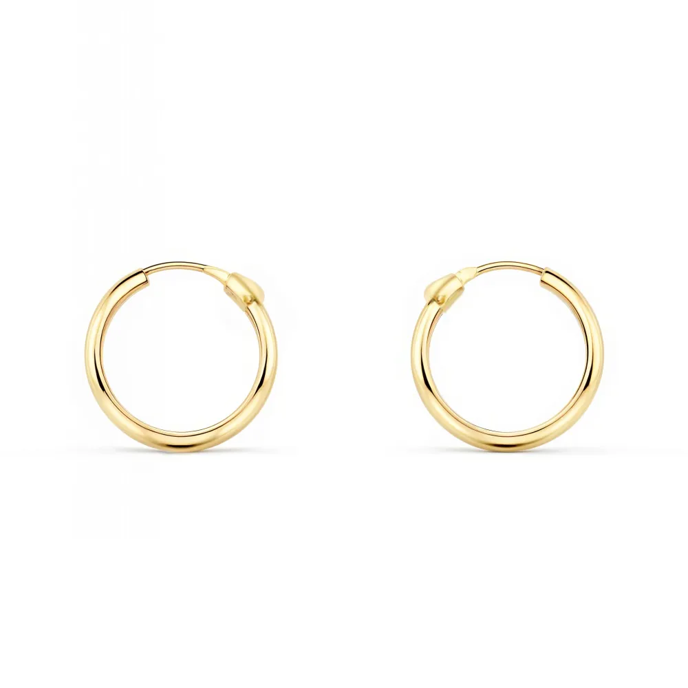 18K Yellow Gouden Half-Cane Shine Hoop Earrings 10 x 2 mm