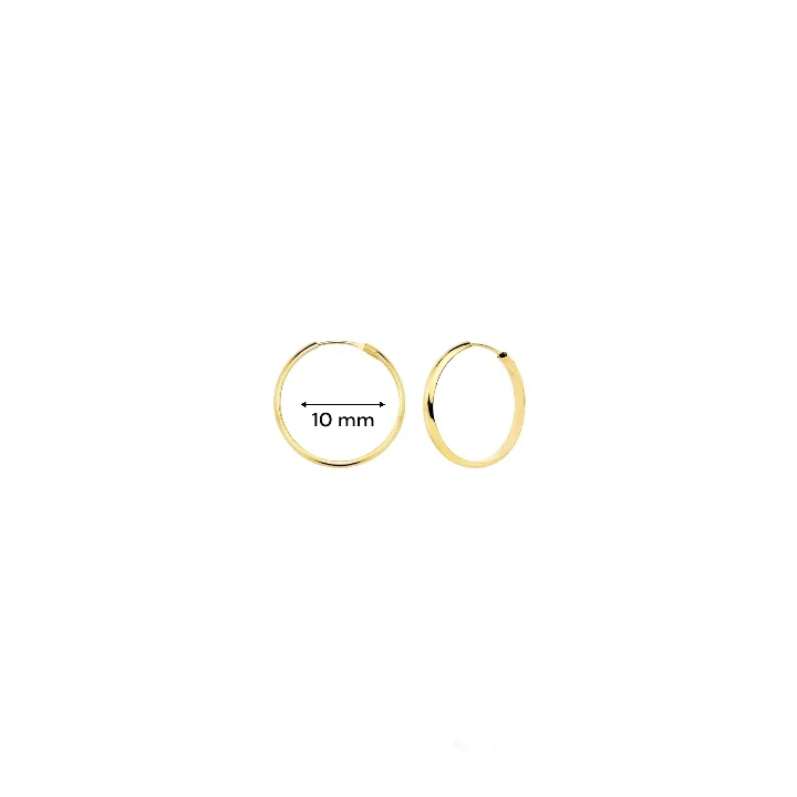 18K Yellow Gouden Half-Cane Shine Hoop Earrings 10 x 2 mm