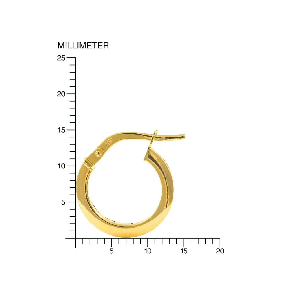 925 Sterling Platinagrijs gold-plated Square Hoops shine earrings 15x2 mm
