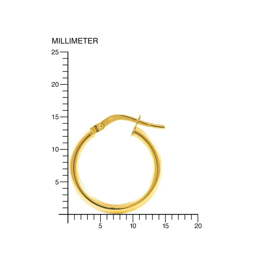 925 Sterling Zilver gold-plated Hoops shine earrings 15x2 mm