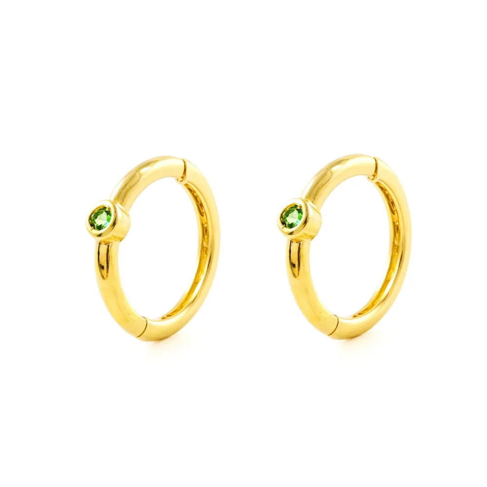 9ct Mosterdgeel Gold Round Hoop Synthetic Emeralds Shine 10 x 2 mm Earrings