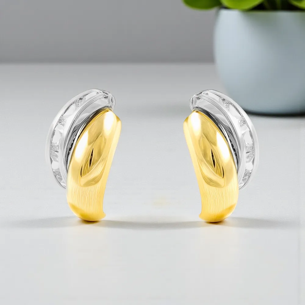 9ct Tweekleurig Gold Bands Cubic Zirconia Shine Women's Earrings