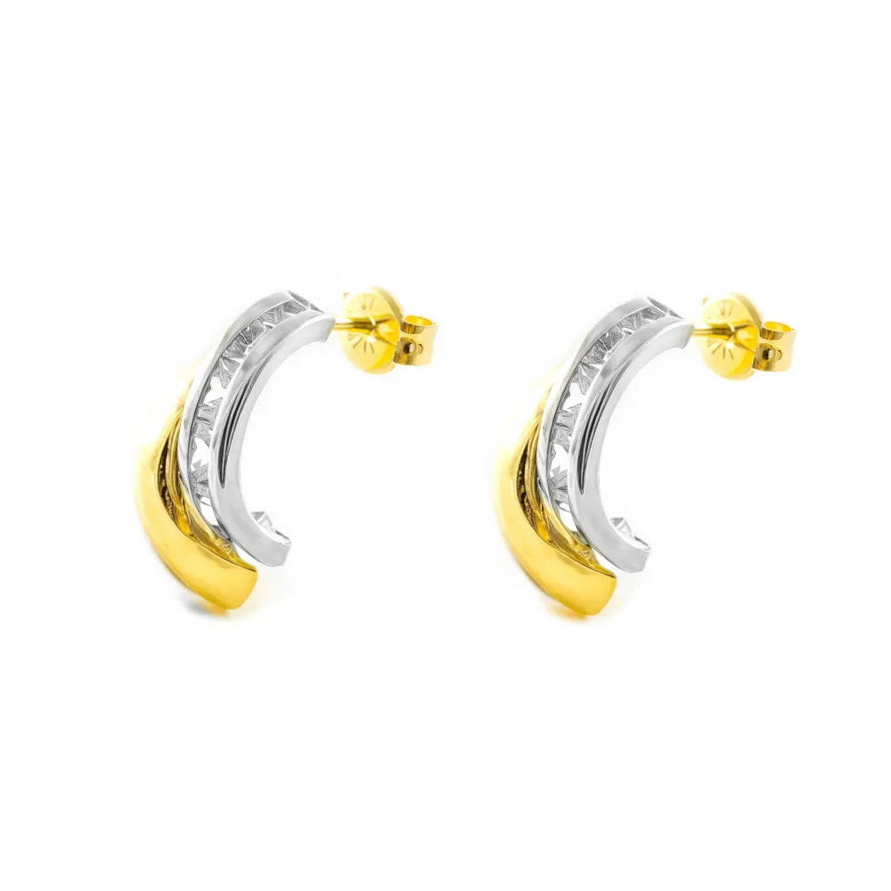 9ct Tweekleurig Gold Bands Cubic Zirconia Shine Women's Earrings