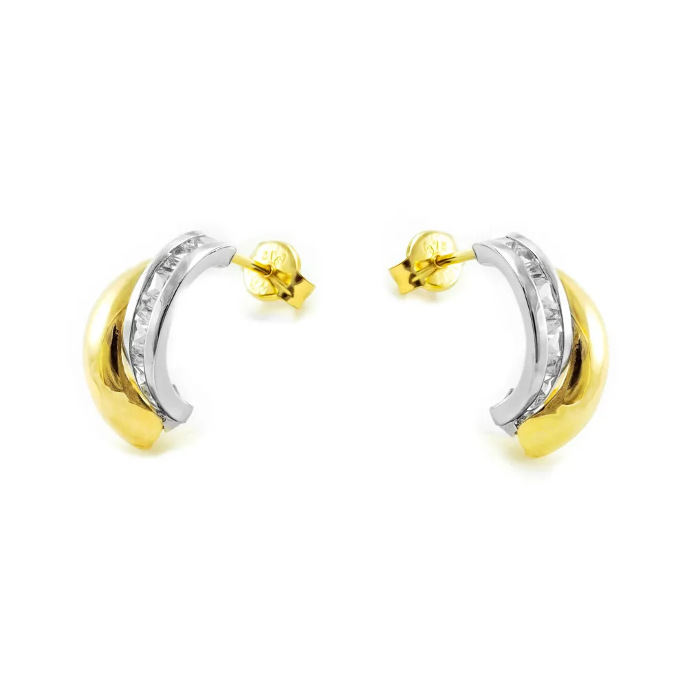 9ct Tweekleurig Gold Bands Cubic Zirconia Shine Women's Earrings