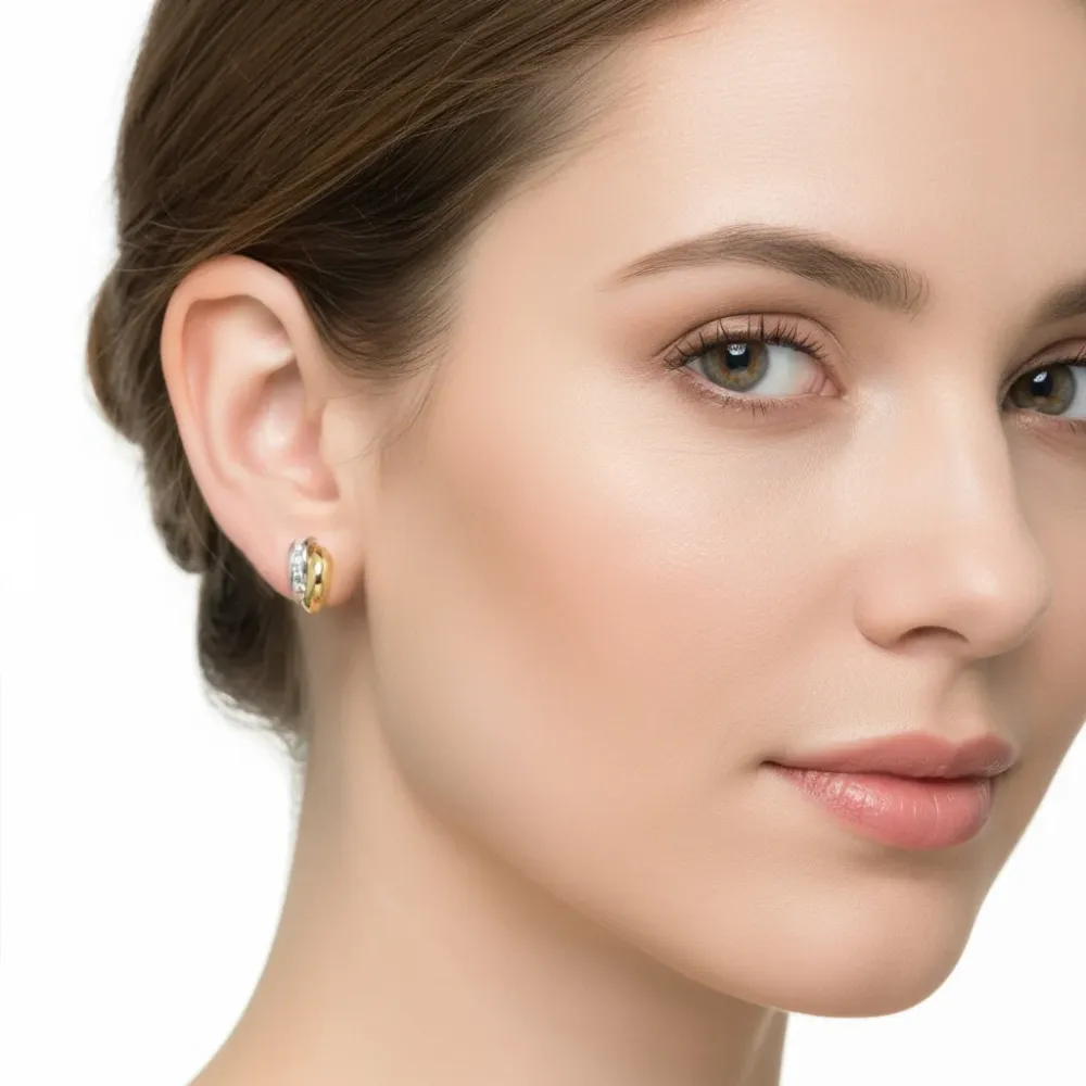 9ct Tweekleurig Gold Bands Cubic Zirconia Shine Women's Earrings