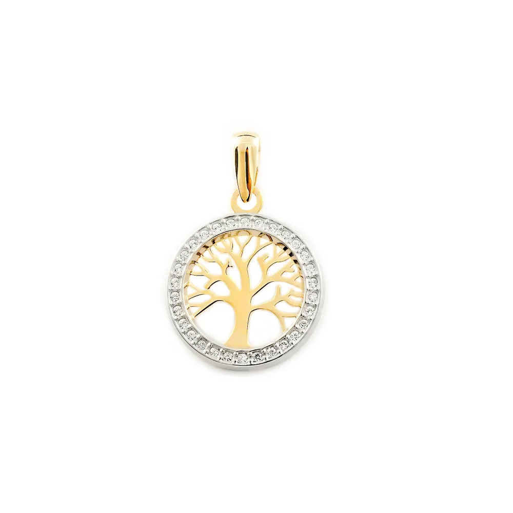 9ct two color goud Tree Life Cubic Zirconia pendant shine