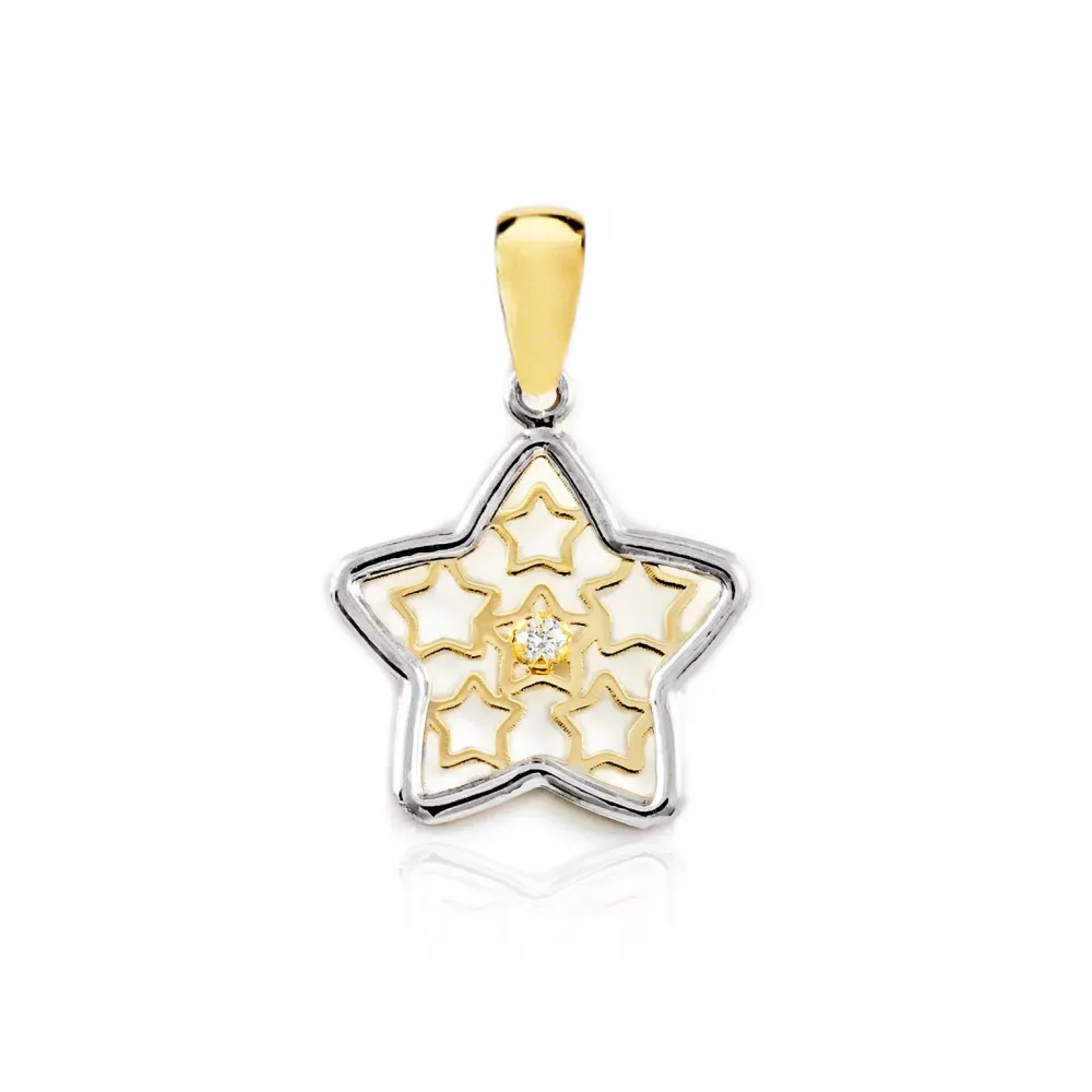 9ct two color gouden Flower Cubic Zirconia pendant shine