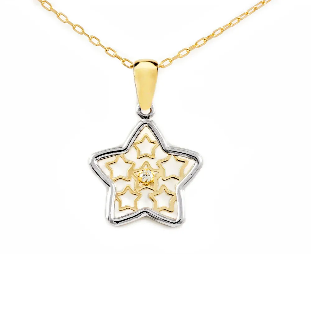 9ct two color gouden Flower Cubic Zirconia pendant shine
