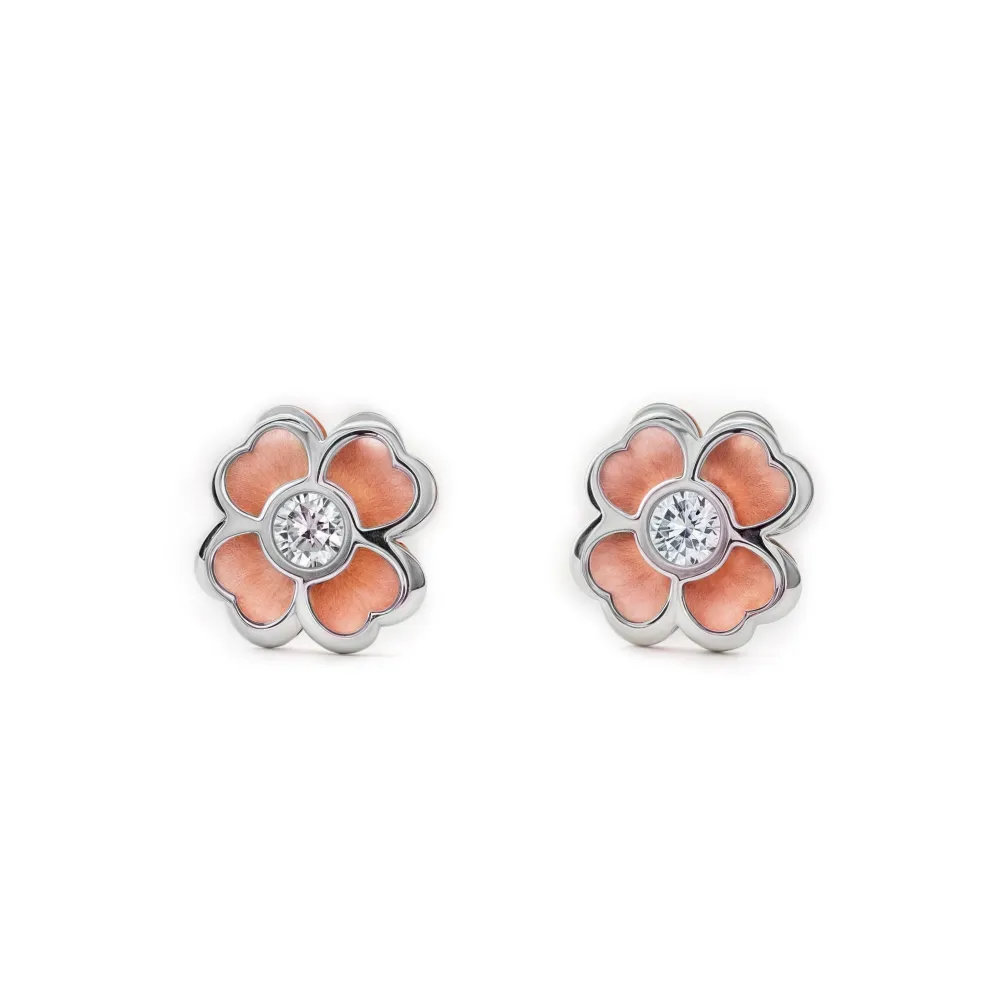 9ct two color gouden Trebol Cubic Zirconia Earrings Matte Shine
