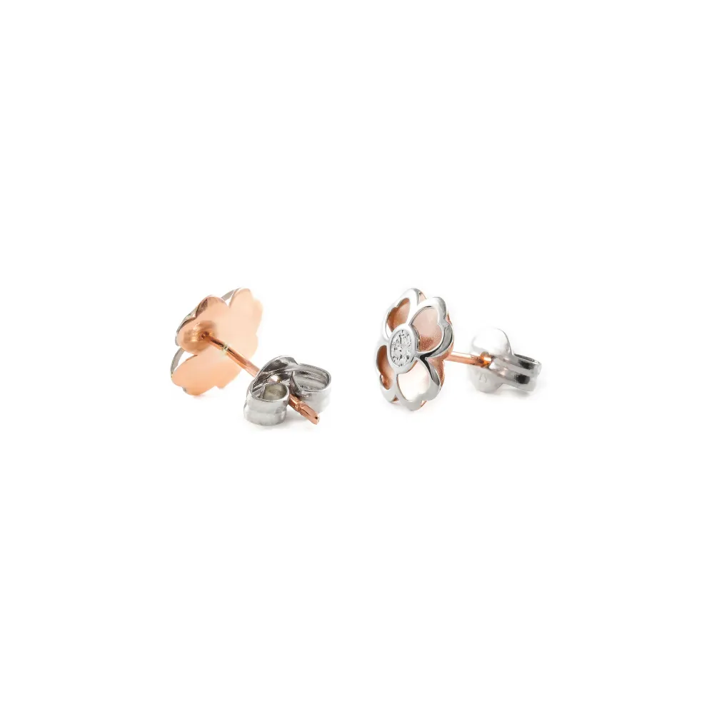 9ct two color gouden Trebol Cubic Zirconia Earrings Matte Shine