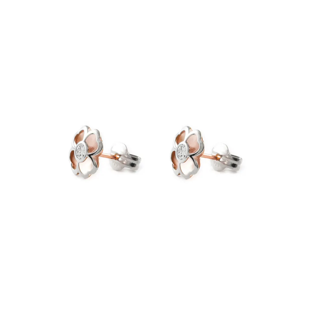 9ct two color gouden Trebol Cubic Zirconia Earrings Matte Shine