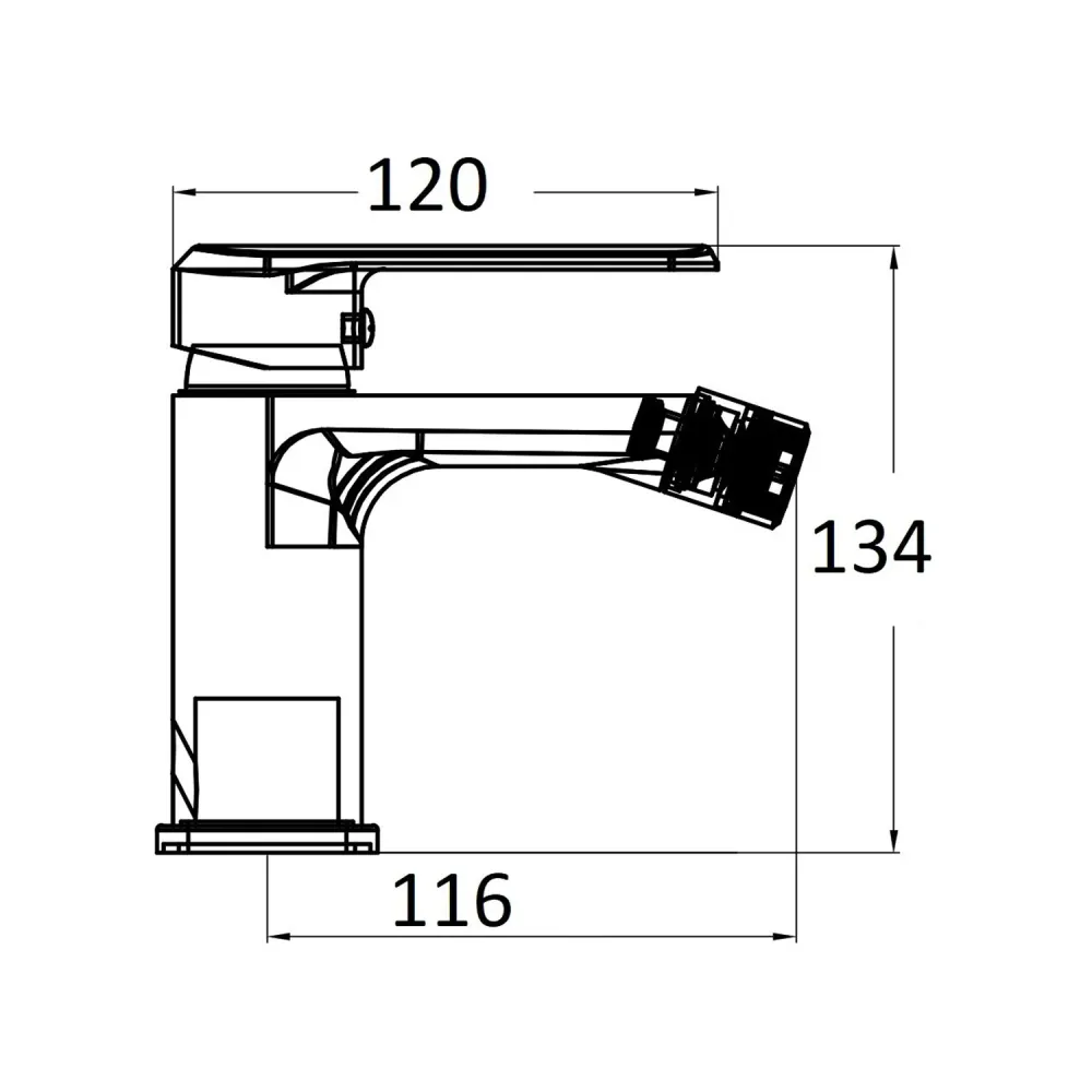 Composition built- basin mixers, bidet and 2-way square shower Hopper mixers chrome-plated geel koper