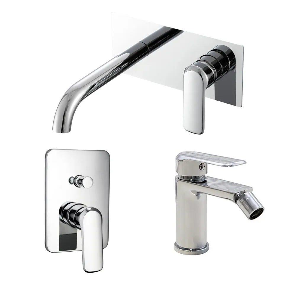 Composition built- basin mixers easy box, bidet and 2-way square shower Hopper chrome-plated geel koper